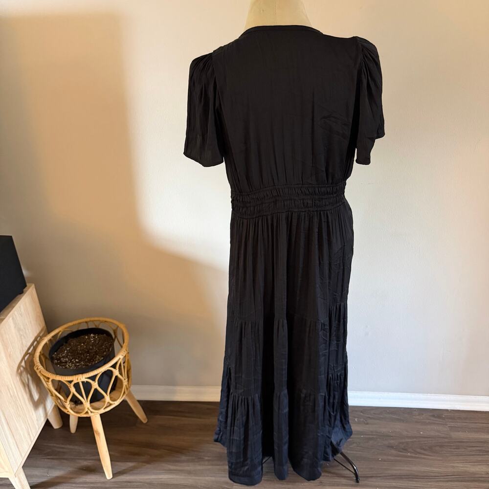 Anthropologie Somerset Black Satin Maxi Dress L Tiered Boho - Picture 4 of 7